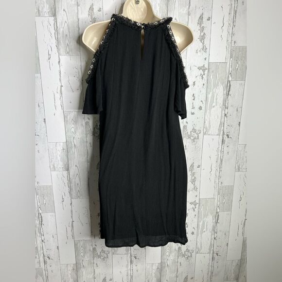 As U Wish Cold Shoulder Dress XS Black Lined Lightweight Gauze A Line NWT - Picture 3 of 13